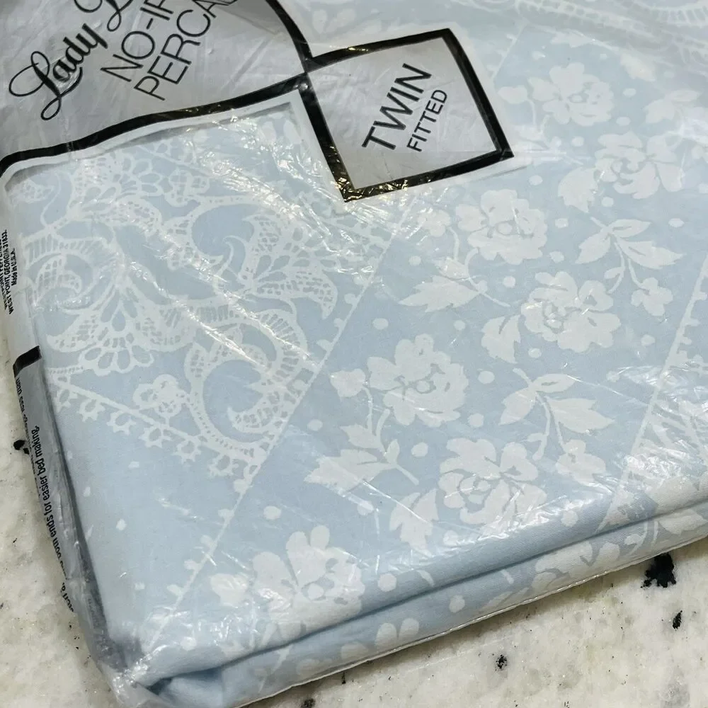 Vintage Lady Pepperell Twin Fitted Sheet Floral No Iron Percale blue New